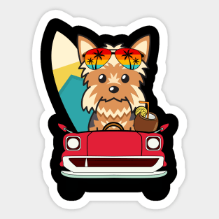 Funny Yorkshire terrier driving a car Sticker